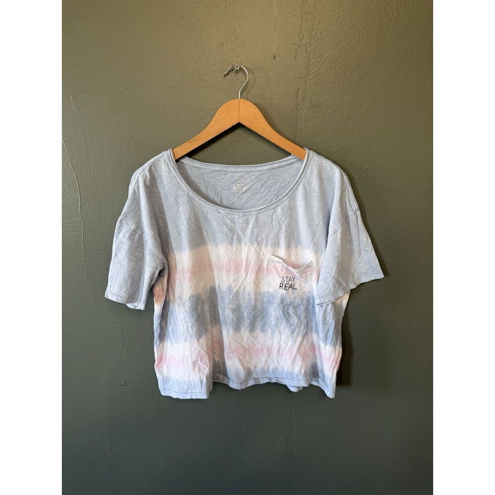 Aerie Womens Blue Striped Cropped Short Sleeve T-shirt Size Medium